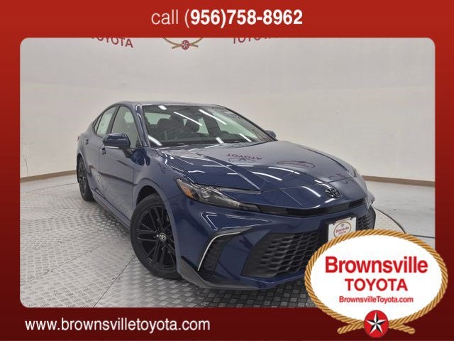2026 Toyota Camry SE in Reservoir Blue — front three-quarter view